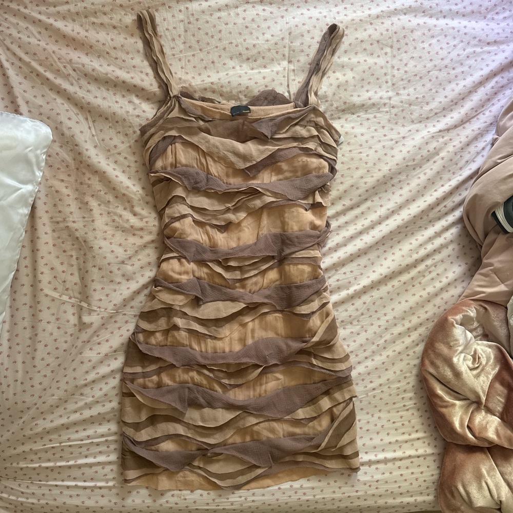 Fendi Tan and Purple Layered Mini Dress